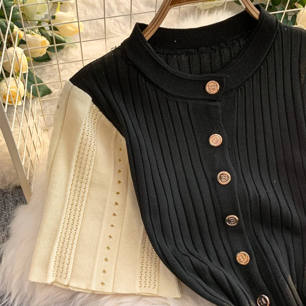 YuooMuoo Women Dress 2025 Spring and Summer Elegant Patchwork One-Piece Knitted Maxi Dress Office Lady Slim Waist Sweater Dress