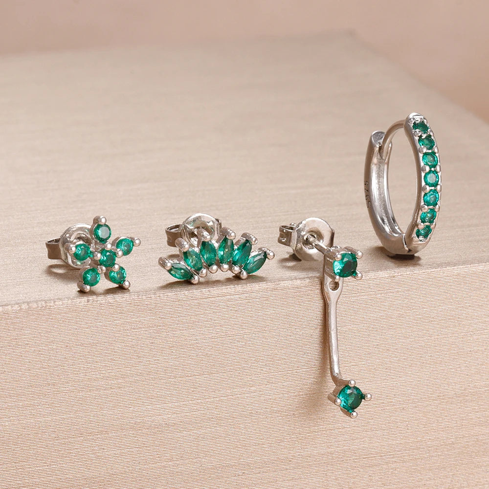 4PCS Stainless Steel Circle Huggie Hoop Earrings Set for Women Gold Color Unique Zircon Flower Stud Earring Piercing Jewelry