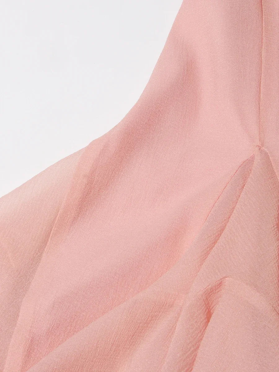 VGH Sweet Ruffles Elegant Knee Length Dresses for Women Round Neck Flare Sleeve High Waist Spliced Button A Line Dress Female