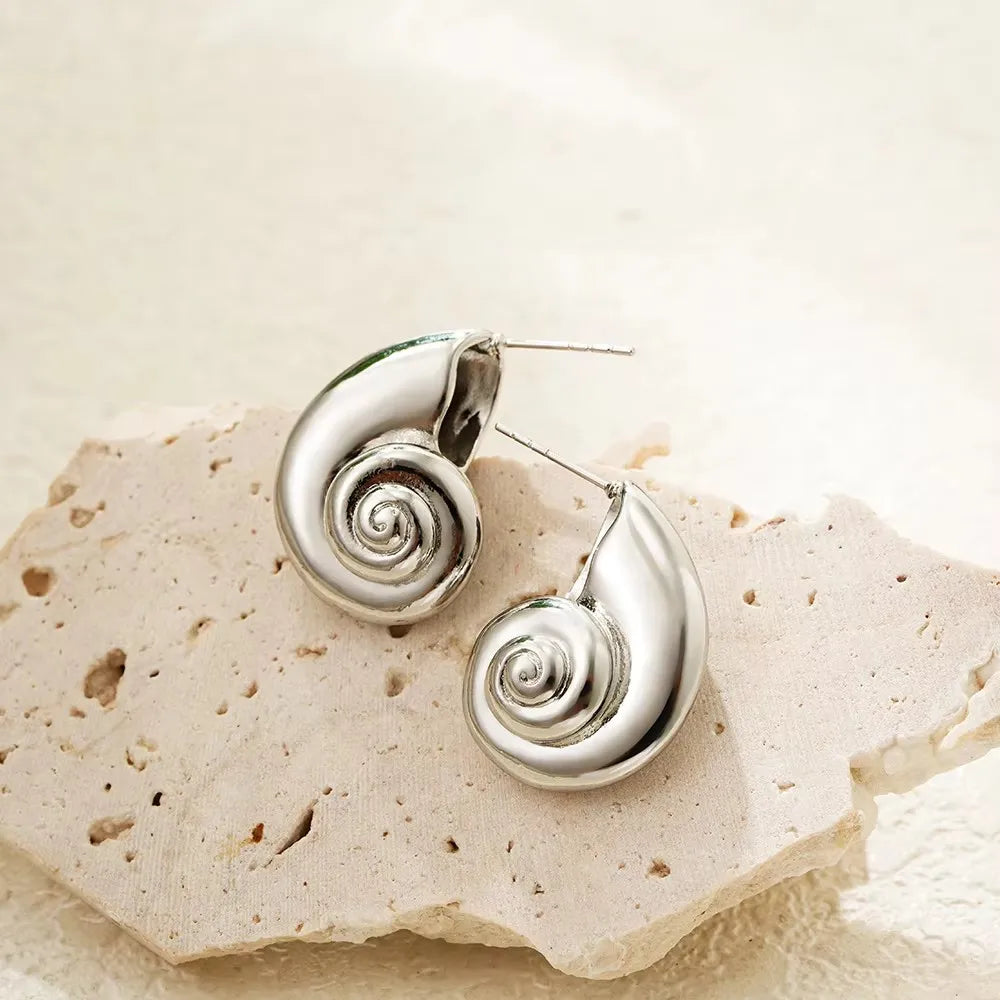 Punk Gold Plated Texture Stainless Steel Snail Conch Shell Earrings for Women Zircon Starfish Earring Summer Beach Jewelry Gifts