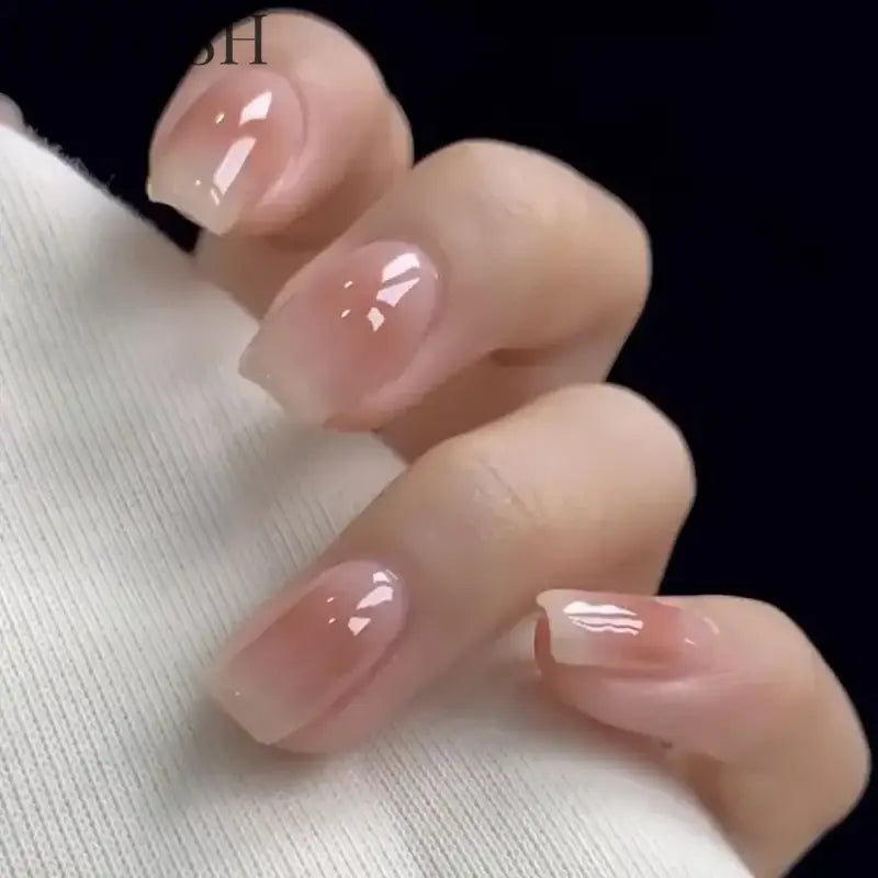 24pcs Crystal Cat Eye False Nails with Glue Short Square Press on Nails Shiny Red Jewel Nail Solid Color Fake Nails Minimalis
