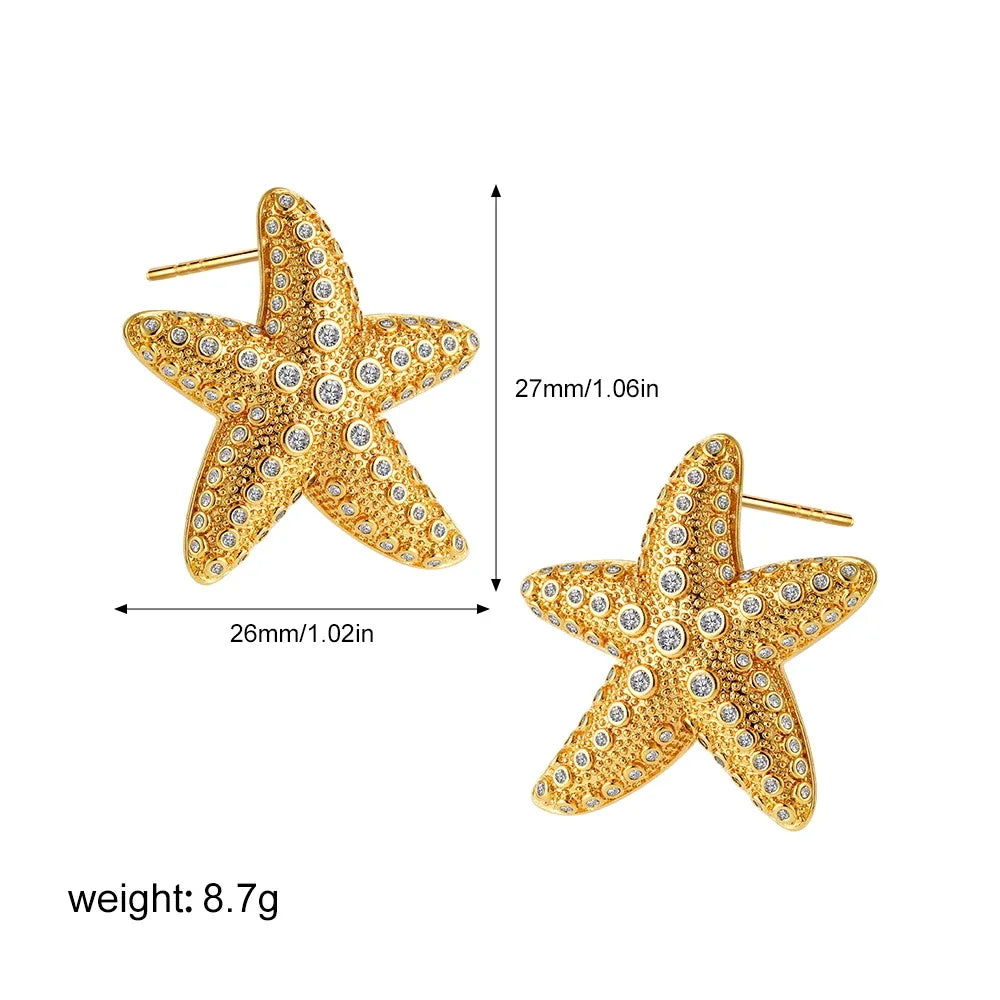 Punk Gold Plated Texture Stainless Steel Snail Conch Shell Earrings for Women Zircon Starfish Earring Summer Beach Jewelry Gifts