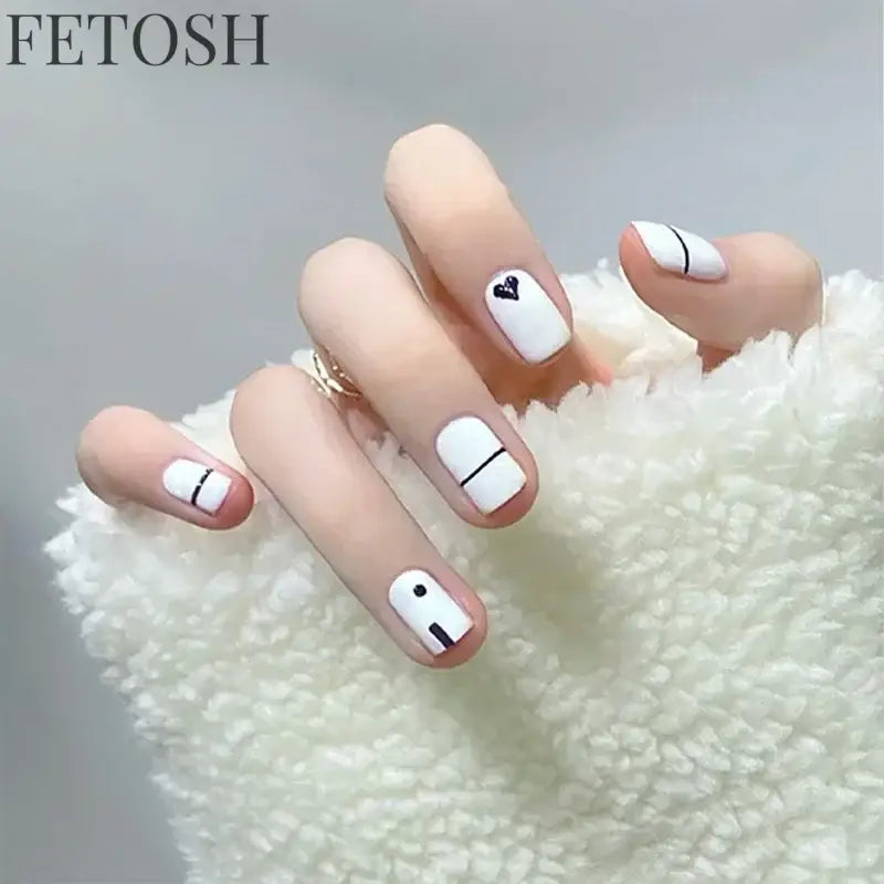 24pcs Short Cute False Nails Polka Dot Star Design Fake Nails Full Coverage Waterproof Removable Artificial Press on Nails