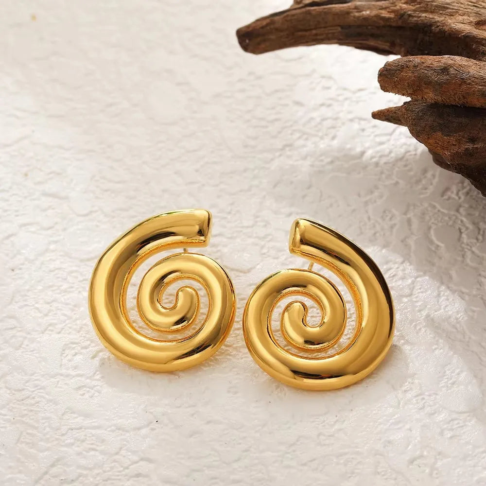 Punk Gold Plated Texture Stainless Steel Snail Conch Shell Earrings for Women Zircon Starfish Earring Summer Beach Jewelry Gifts