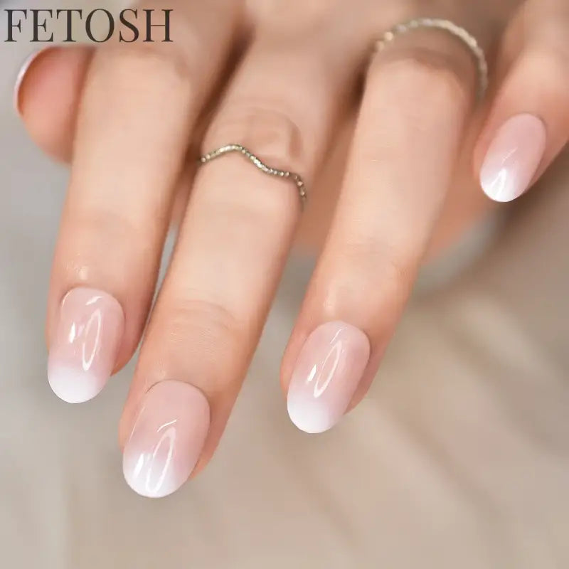Classical Normal Size French Nail Nude White Tip Glossy Press On Fingernals for daily with glue sticker 24