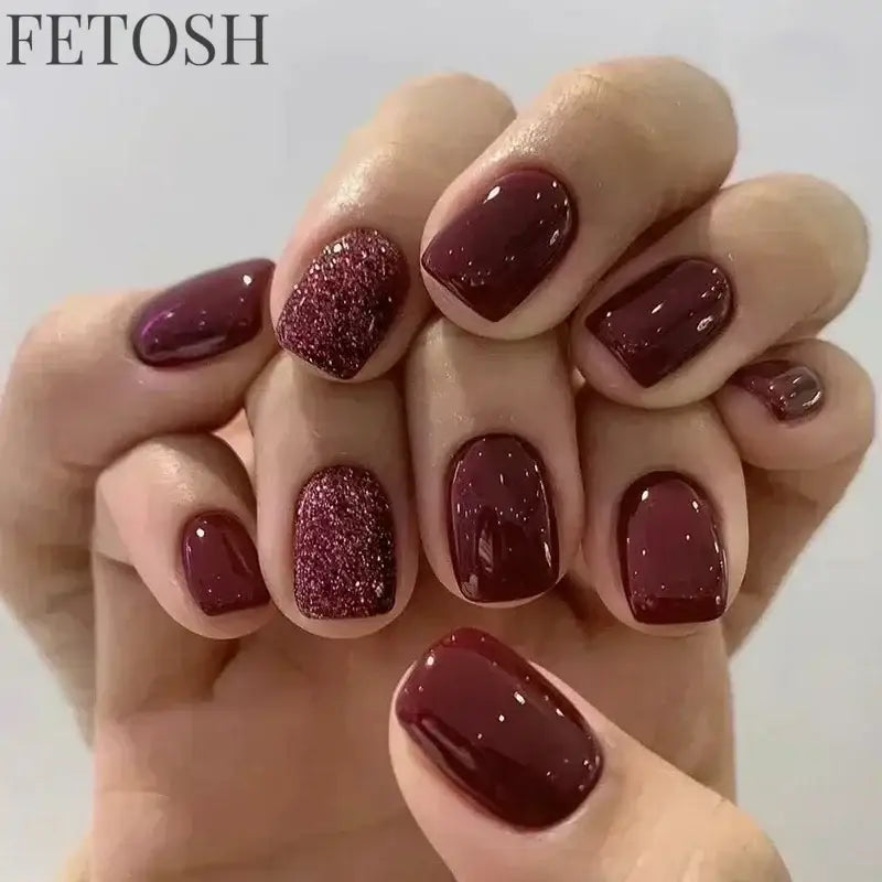 24Pcs Medium Short Square False Nails Glittering Nail Art White Wearable Fake Nail Silver French Full Cover Press on Nail Tips