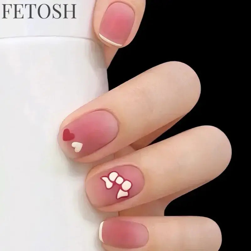 24pcs Short Cute False Nails Polka Dot Star Design Fake Nails Full Coverage Waterproof Removable Artificial Press on Nails