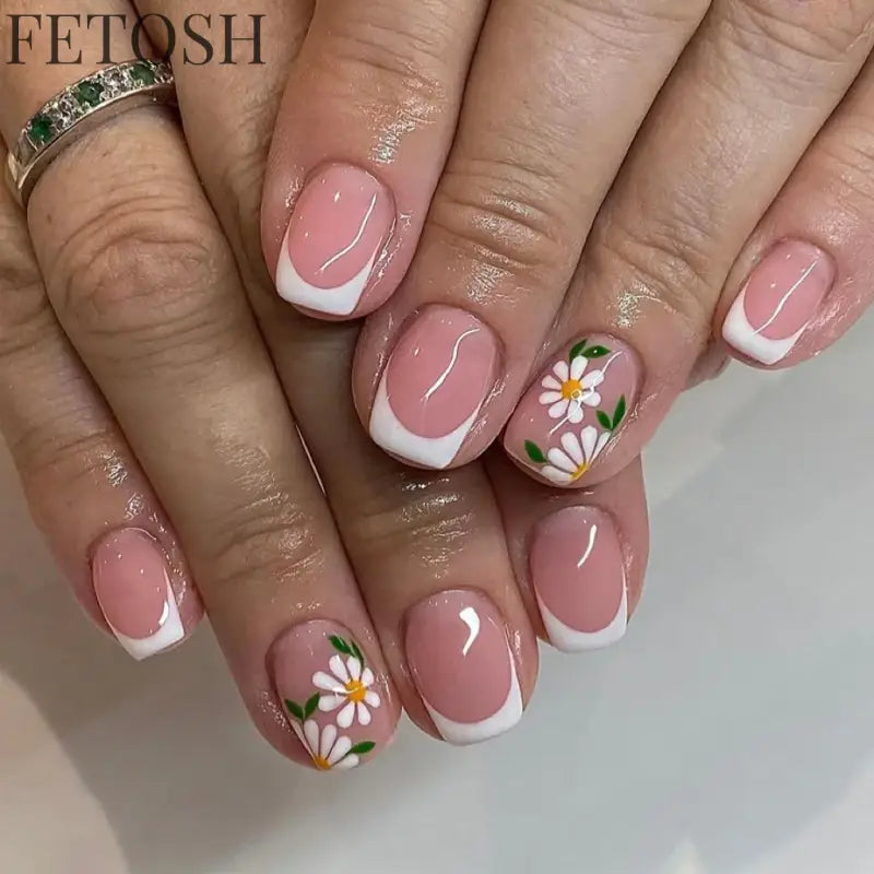 24Pcs Gradient White Fake Nail Short Square Ballet Simple False Nails Press on Wearable Nude Nails Art Full Cover Manicure Tips
