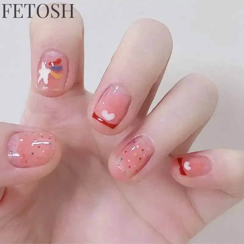 24pcs Short Cute False Nails Polka Dot Star Design Fake Nails Full Coverage Waterproof Removable Artificial Press on Nails
