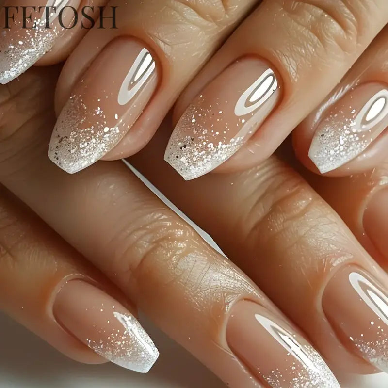 24Pcs Gradient White Fake Nail Short Square Ballet Simple False Nails Press on Wearable Nude Nails Art Full Cover Manicure Tips