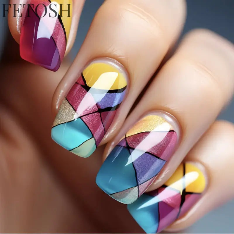 24Pcs Blue False Nails Gradient with French Design Wearable Fake Nails Gradient Short Coffin Full Cover Press on Nail Tips Art