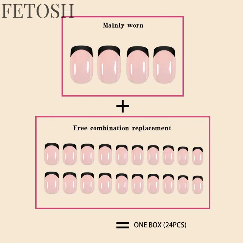 24Pcs/Set Women Girls Short French Light Blue Pink Dual Color Glossy Surface Full Coverage Wearable Fake Nail Press on Nail Art