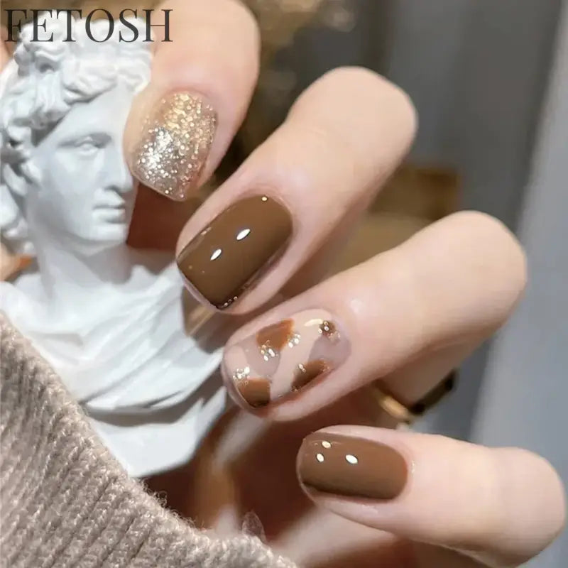 24pcs Short Cute False Nails Polka Dot Star Design Fake Nails Full Coverage Waterproof Removable Artificial Press on Nails