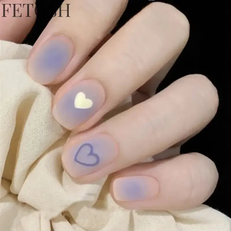 24pcs Short Cute False Nails Polka Dot Star Design Fake Nails Full Coverage Waterproof Removable Artificial Press on Nails