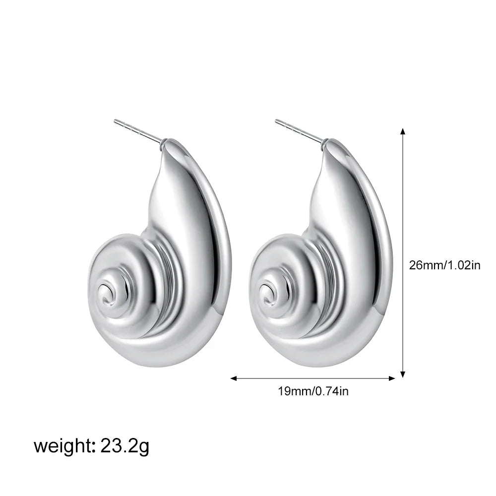 Punk Gold Plated Texture Stainless Steel Snail Conch Shell Earrings for Women Zircon Starfish Earring Summer Beach Jewelry Gifts