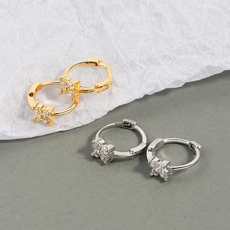 2PC Stainless Steel Little Huggies Hoop Earrings For Women Tiny Crystal Zirconia Pendant Cartilage Earrings Piercing Jewelry