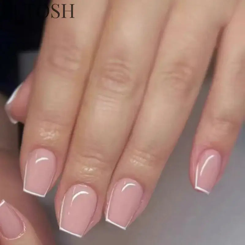 24Pcs Spring Colorful French Fake Nail with Designs Short Square Head Press on False Nails Wearable Simple Jelly Sticks on Nails