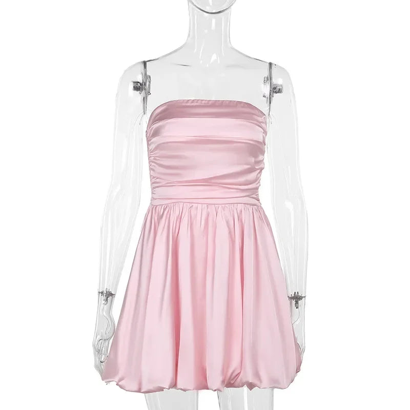 Trendix Sexy Bandeau Mini Dress Women Off Shoulder Sleeveless Pleated High Waist Dresses Ladies Party Elegant Fashion Dress 2024