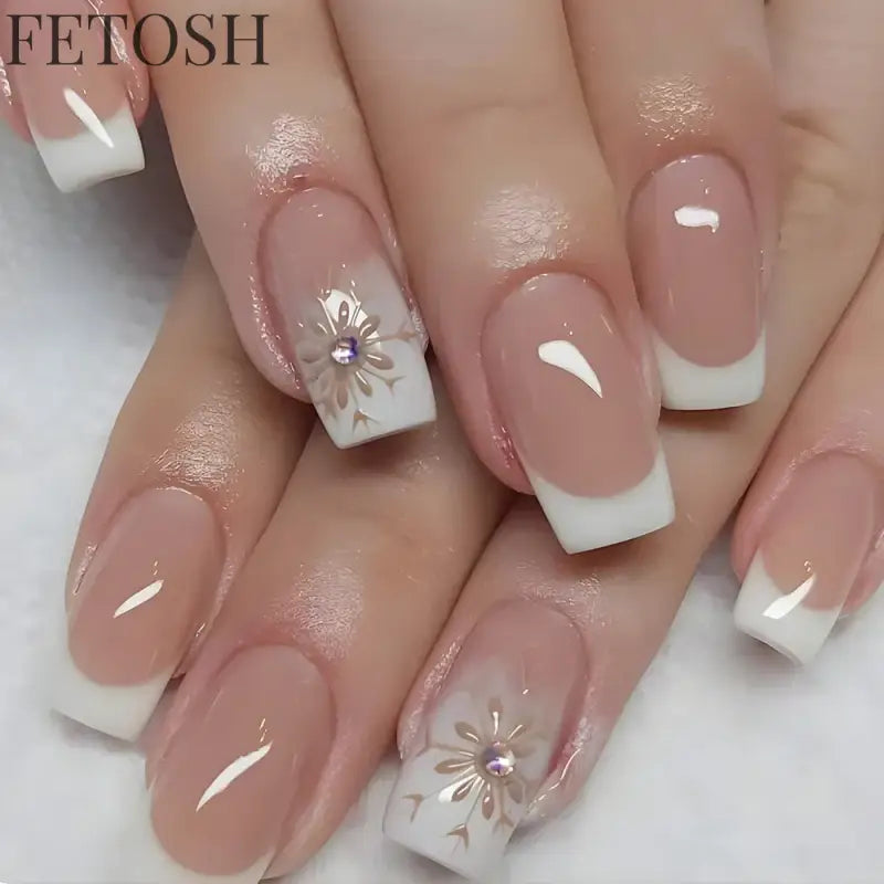 24Pcs Shiny Pearl Wearable False Nails Short Square Fake Nail Simple Summer Press on Nails Detachable Full Cover Nail Tips