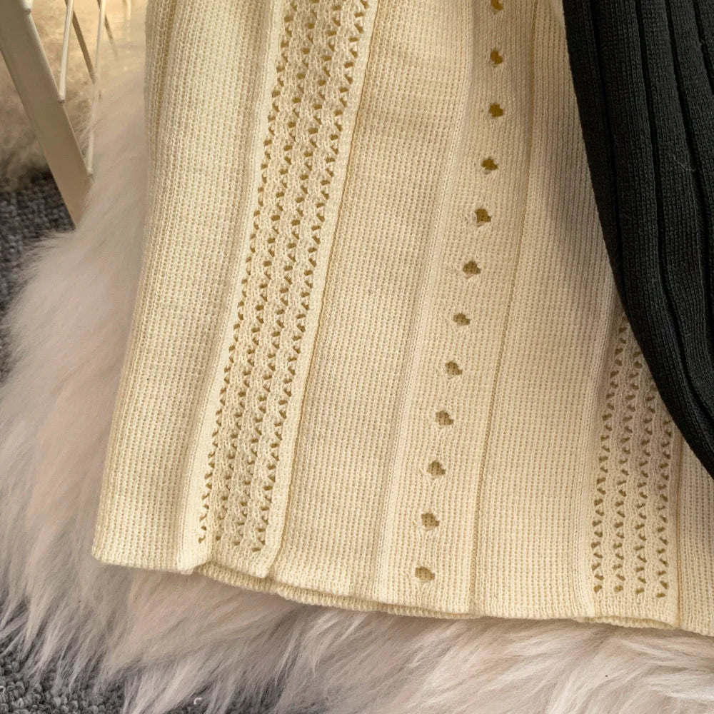 YuooMuoo Women Dress 2025 Spring and Summer Elegant Patchwork One-Piece Knitted Maxi Dress Office Lady Slim Waist Sweater Dress
