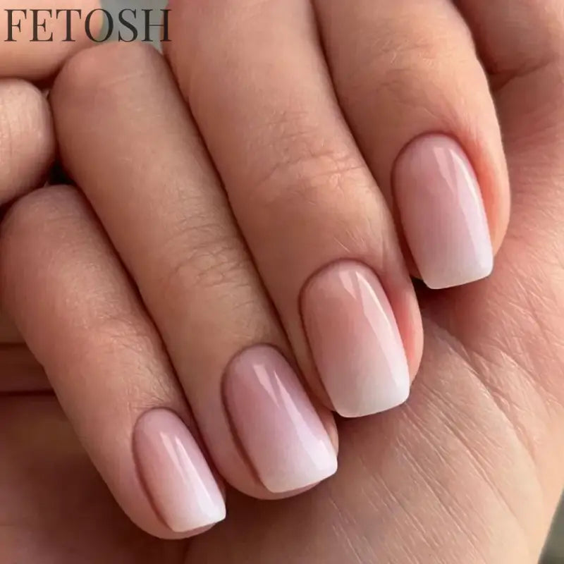 Glossy Press on Nails Set Short Oval Shiny Gradient French Nail Art Design Reusable Full Cover Fake Nails with Glue for Girls