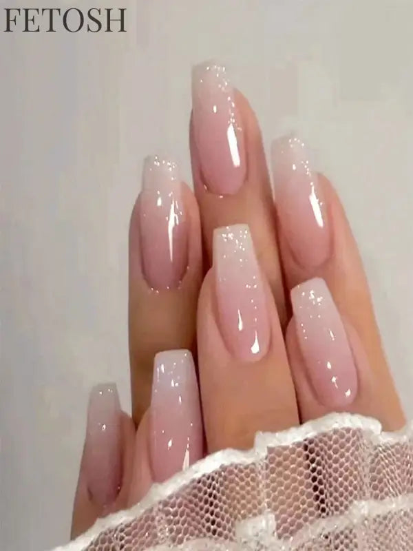 ARTAUG 24pcs Glossy Pink Press On Nails Medium Square Fake Nail Elegantstyle False Nail Full Cover Fake Nail For Stylish Women