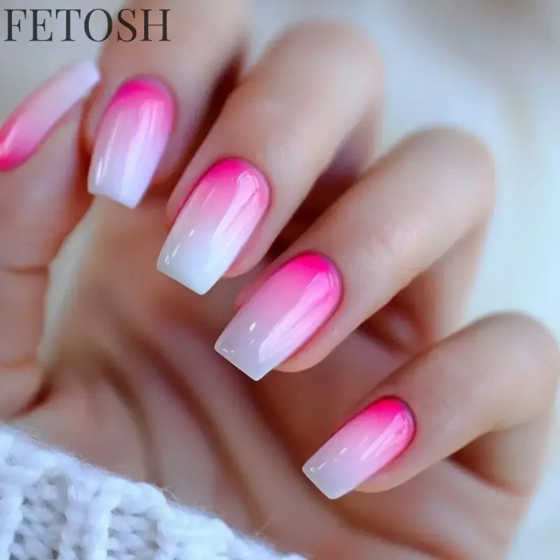 24Pcs Gradient Purple Nail Art Tips Simple Short Square Head False Nails Detachable Fashion Press on Nails Full Cover Fake Nails