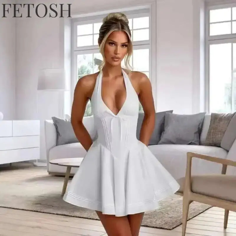 Avrilyaan Deep V Off Shoulder Backless Sexy A-line Dress Women Elegant Party Dress Slash Neck Bodycon Mini Summer Dress Vestidos