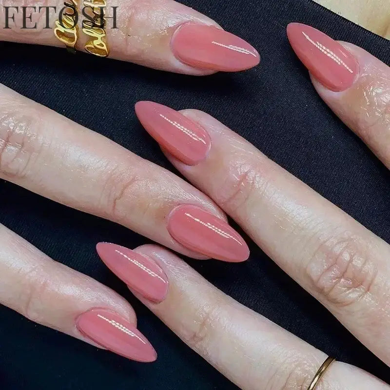 24pcs/Box Long Coffin False Nails Art Rose with Glue Wearable Nude Pink White Color Jelly Nails Tips Full Cover Press on Nails