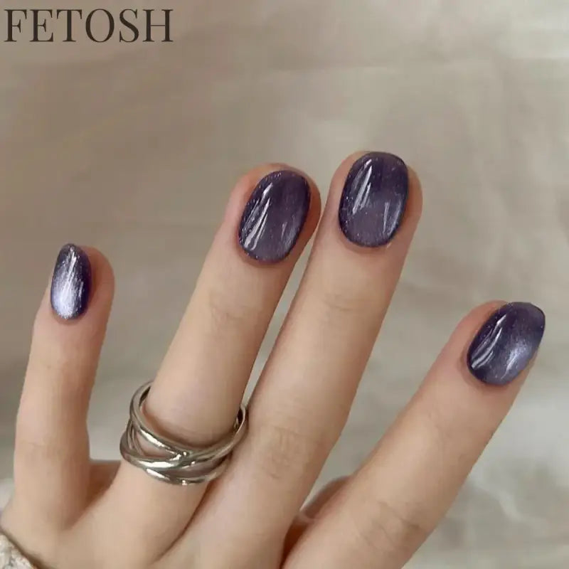Sparkling Pink Blue Green Gem Cat Eye Nail Art Fashion Glossy Fake Nail Detachable Finished False Nails Press on Nails with Glue