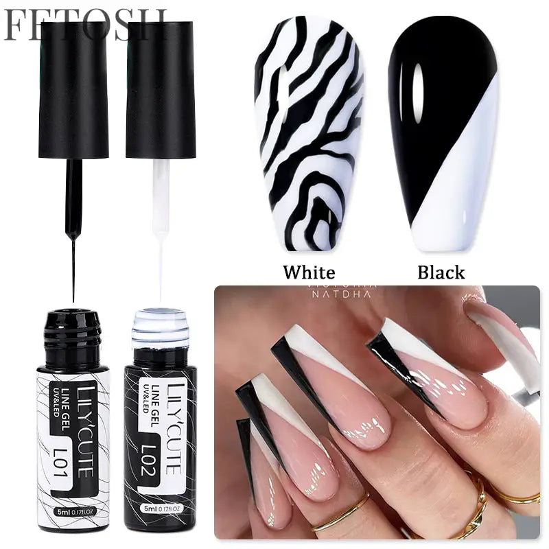 LILYCUTE 5ml White Black Liner Gel Nail Polish Colorful French Painting Stripe Semi Permanent Drawing Nail Art UV Gel Varnish