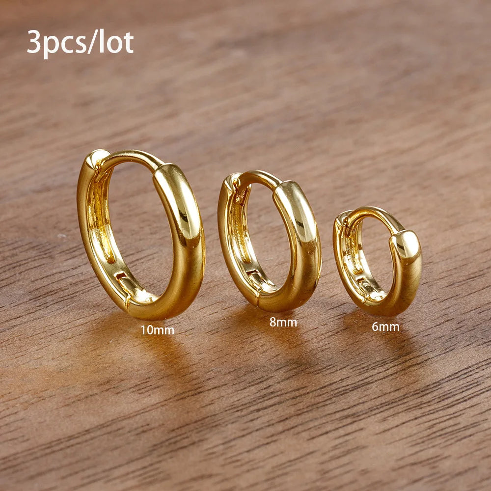 3 Piece Fashion Stainless Steel Round Star Drop Earrings Set for Women 18K Gold Plated Dangle Earring Punk Unisex Rock Jewelry