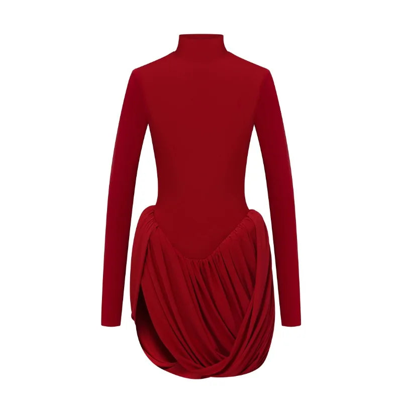Tossy Backless Pleated Skinny Mini Dress Fashion Long Sleeve High Waist Patchwork Solid Elegant Party Dress Women Bandage Dress