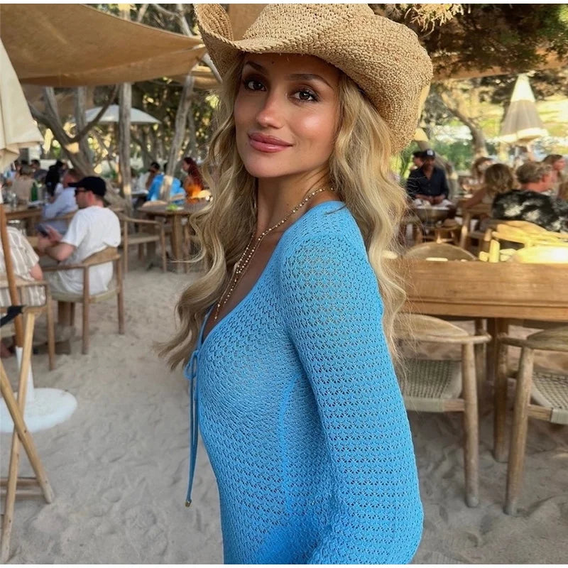Casual Hollow Out Embroidery Pleated Long Dress Women V-neck Lantern Sleeve Single Breasted Dresses 2025 Summer Lady Chic Robes