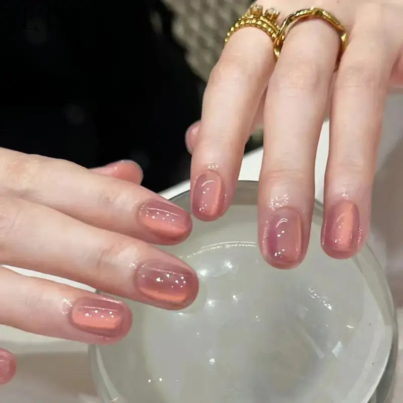 Sparkling Pink Blue Green Gem Cat Eye Nail Art Fashion Glossy Fake Nail Detachable Finished False Nails Press on Nails with Glue