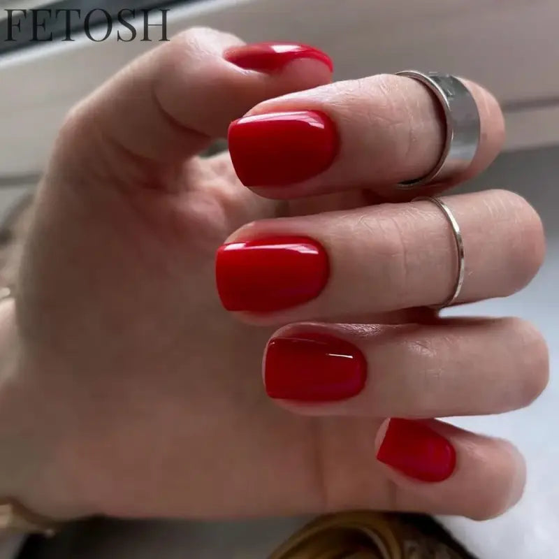 Classic Pure Color Nail Art Fashion Short Square Fake Nails Solid Color Detachable Finished False Nails Press on Nails with Glue