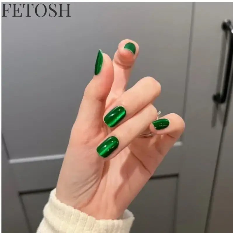 24pcs/30pcs short square ballet fake nails for women cat eyes glitter green blue purple pink shinny nail tips press on nail art