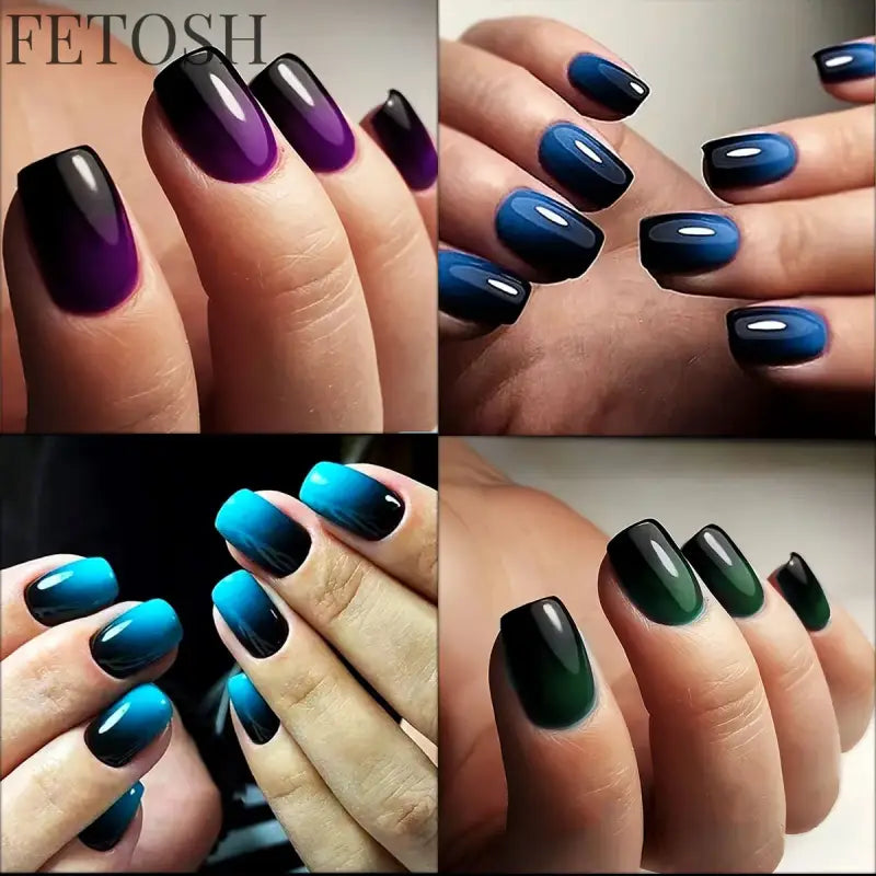24pcs/set short square ballet fake nails gradient blue purple green pink autumn summer full cover nail tips press on false nail