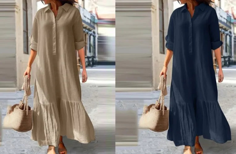 Casual Long Sleeve Woman Dress Office Lady Spring Summer Fashion Elegant Solid Shirt Dress Dresses For Women 2024 Female Robe