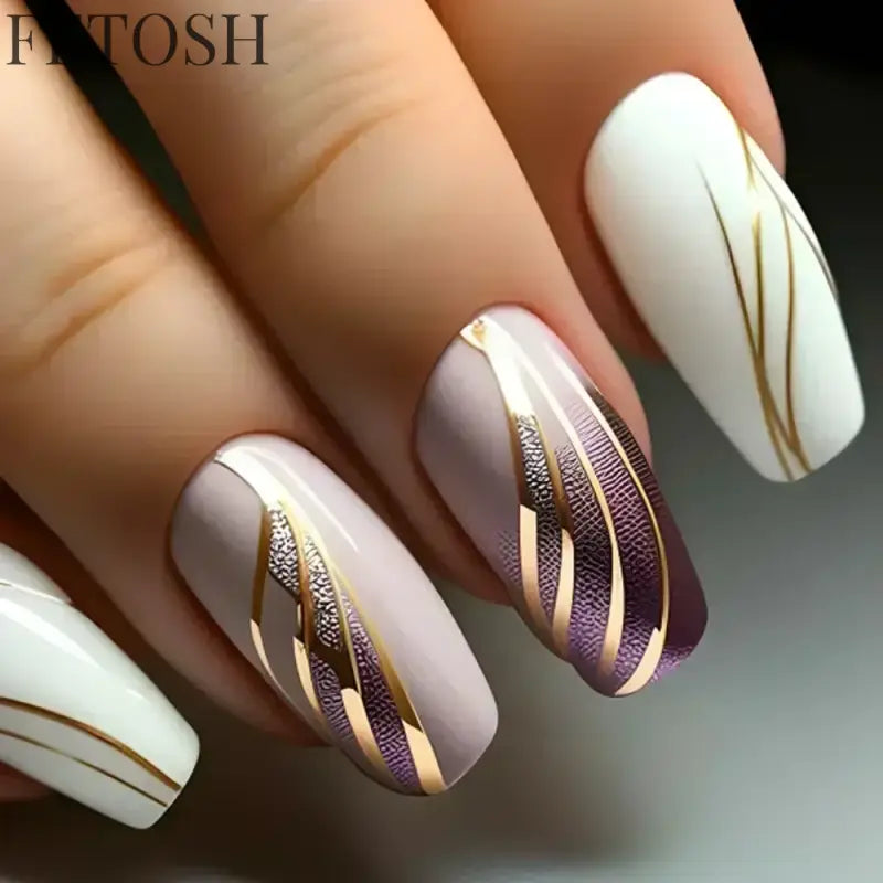 24Pcs Blue False Nails Gradient with French Design Wearable Fake Nails Gradient Short Coffin Full Cover Press on Nail Tips Art