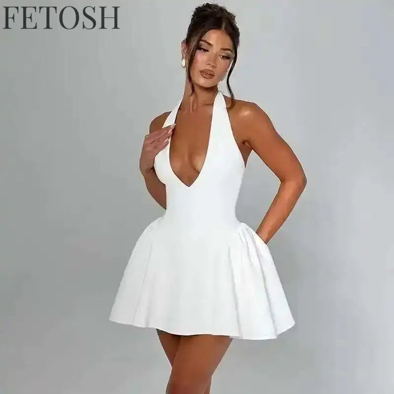 Avrilyaan Deep V Off Shoulder Backless Sexy A-line Dress Women Elegant Party Dress Slash Neck Bodycon Mini Summer Dress Vestidos