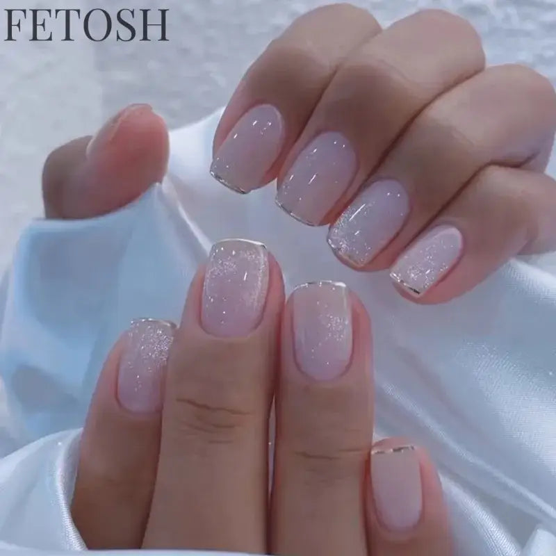 24Pcs Gradient White Fake Nail Short Square Ballet Simple False Nails Press on Wearable Nude Nails Art Full Cover Manicure Tips