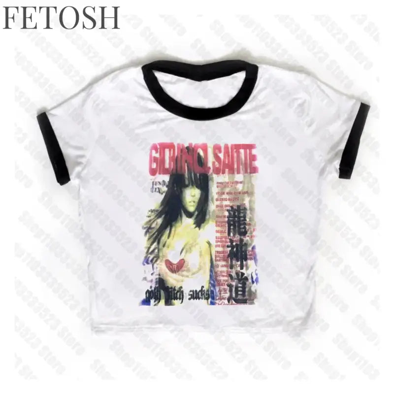 Y2k Style Fashion T-shirts Summer Gothic Slim 2000s Vintage Graphic T-shirts Punk Women Short Sleeve Sexy Streetwear T-shirts