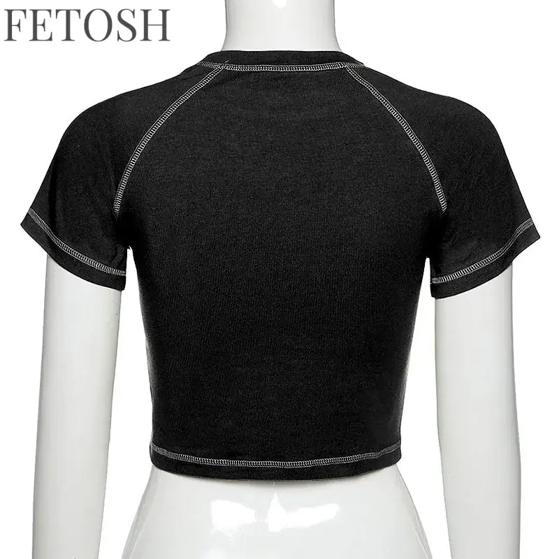 Women’s T-shirt Harajuku crop Top Harajuku Retro Korean Black Demon Punk Gothic Anime Print Clothes Slim anime