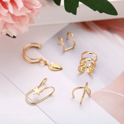 Modyle Fashion Gold Color Ear Cuffs Leaf Clip Earrings for Women Climbers No Piercing Fake Cartilage Earring Accessories Gift