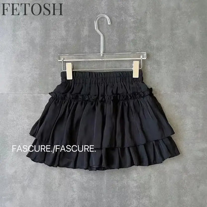 Summer Kawaii White Ruflles Skirt Women Fashion Slim Fit Chiffon Mini Skirts Giris Y2k All Match Elastic High Waist Black Faldas