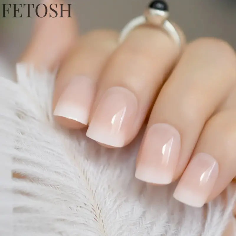Classical Normal Size French Nail Nude White Tip Glossy Press On Fingernals for daily with glue sticker 24