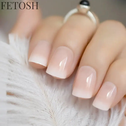 Classical Normal Size French Nail Nude White Tip Glossy Press On Fingernals for daily with glue sticker 24