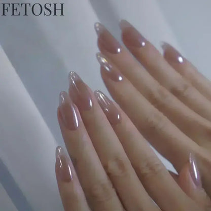 24pcs/Box Long Coffin False Nails Art Rose with Glue Wearable Nude Pink White Color Jelly Nails Tips Full Cover Press on Nails