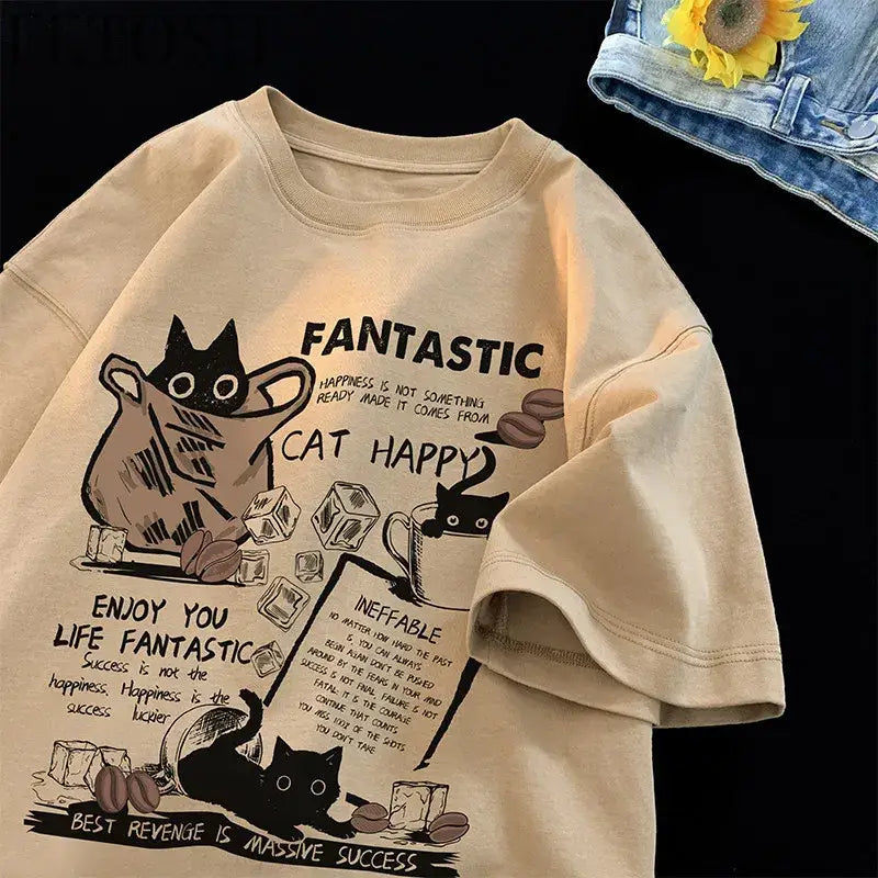 New Men Women T Shirt Pullover Oversize Korean version Cartoon Cat Group Printed T-Shirt Casual Short Sleeve Couples